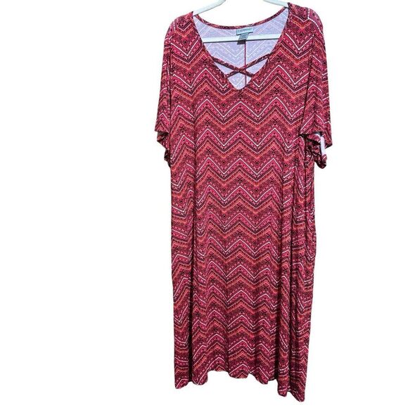 Catherines Midi Dress Womens 2X Multicolor Chevron Print V Neck Stretch Ladies - Picture 1 of 7